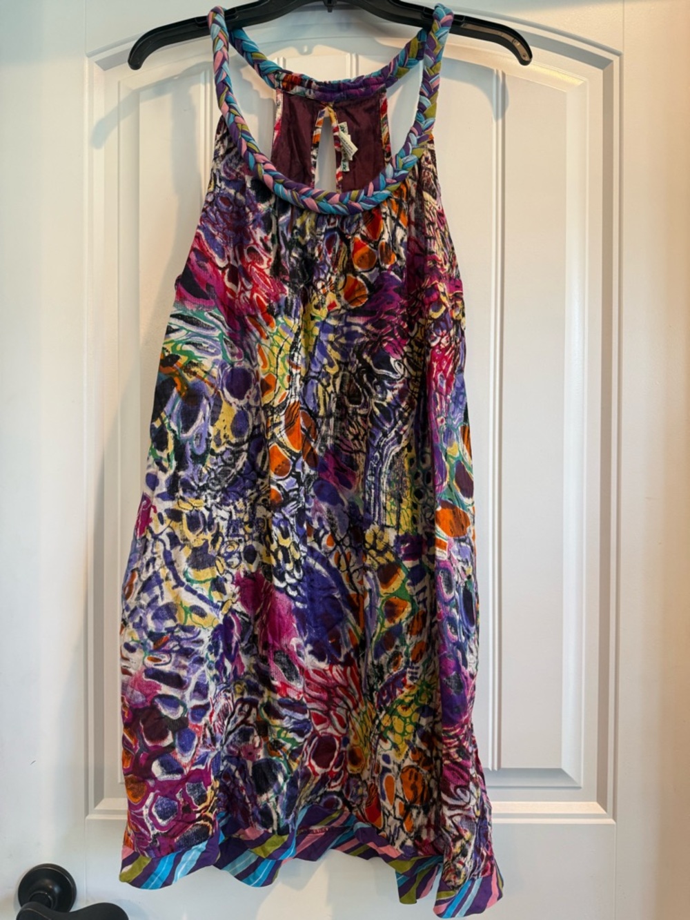 Y2K Blue Plate Cotton Braided Halter Sun Dress